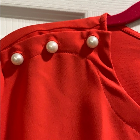 Zara Red Flutter Sleeve Pearl Shoulder Blouse XS - Picture 7 of 8